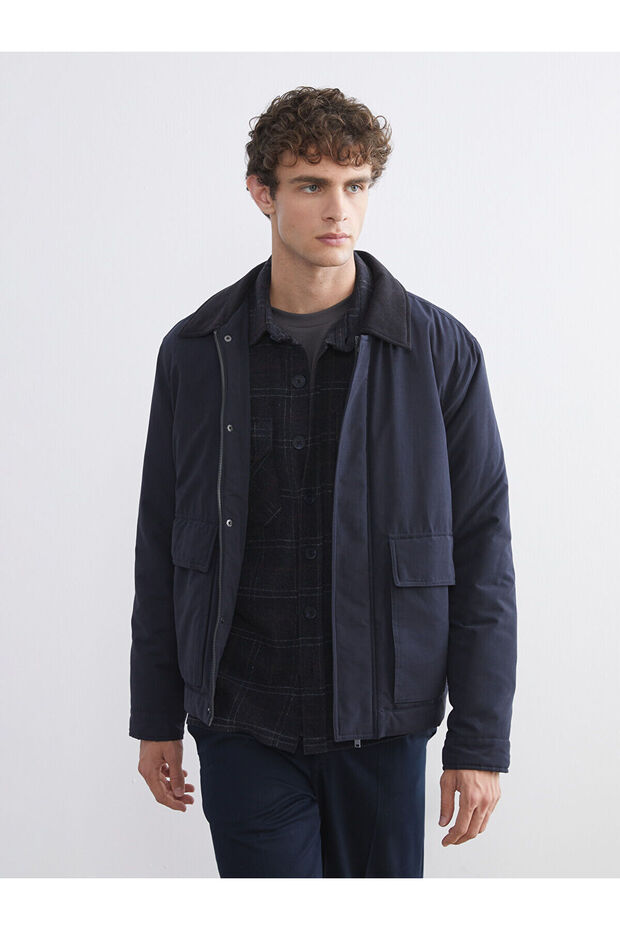 Lcw Vision Navy Blue Velvet Collar Men's Jacket