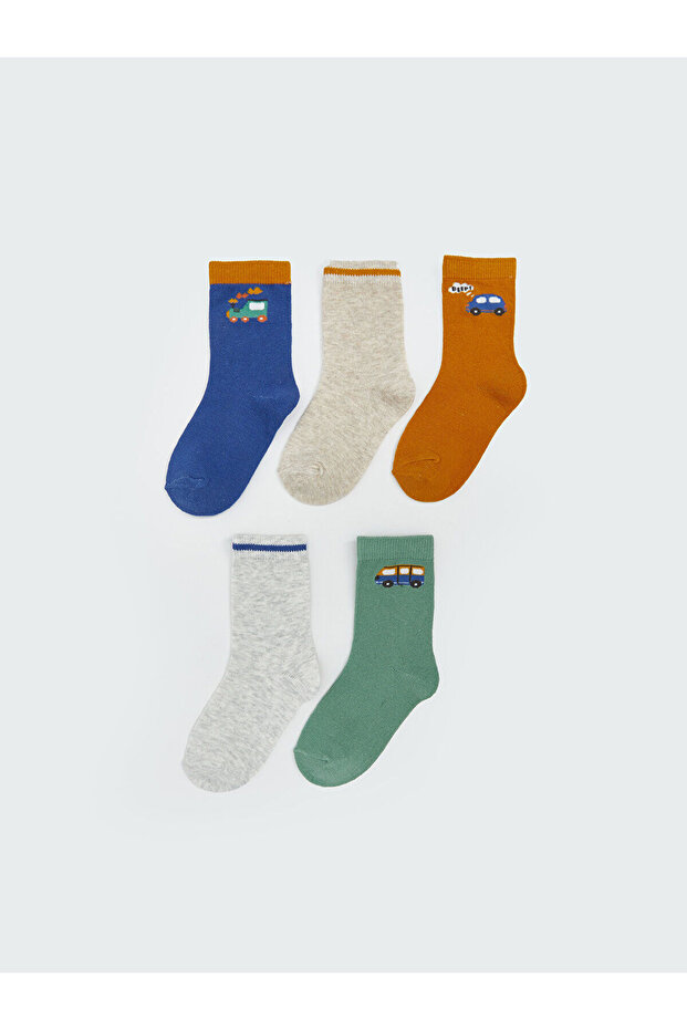 LCW Kids Araba Baskılı Erkek Çocuk Soket Çorap 5'li (W5) - 1