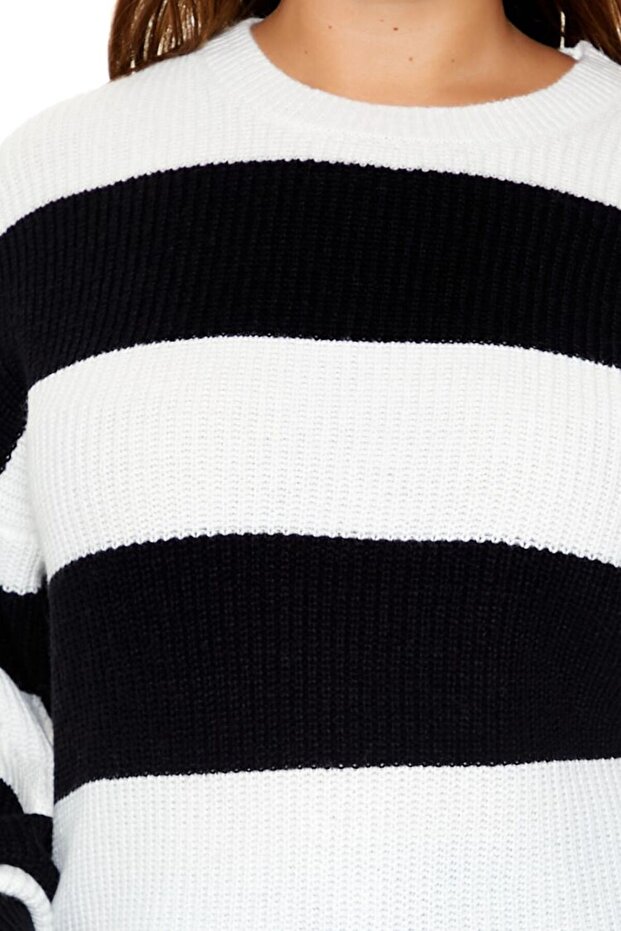 Plus Size Çizgili Kazak - 5