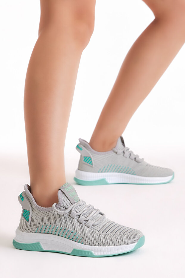 Unisex Gray Poly Sole Textile Fabric Lace-Up Sneakers