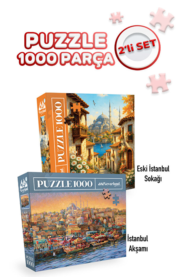 2 Pcs 1000 Piece Puzzle- Old Istanbul Street and Istanbul Evening