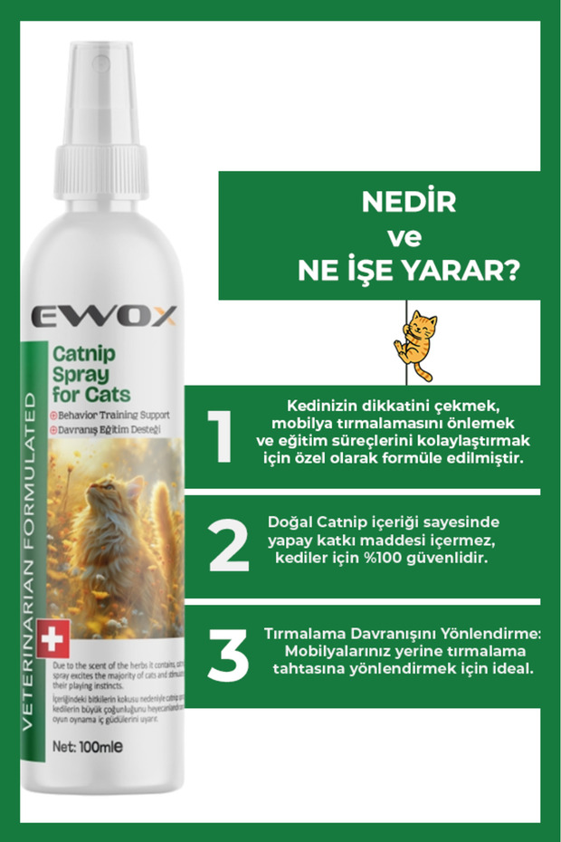 Catnip Sprey 100ml – Kediler İçin Doğal, Oyuna Teşvik Edici, Eğitici ve Eğlenceli Kedi Spreyi - 2