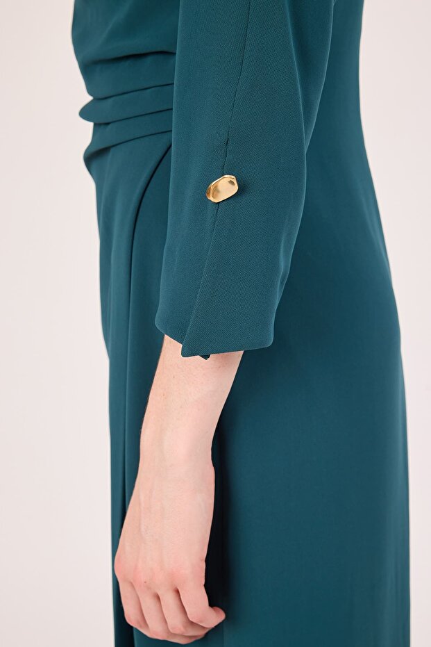 Drape detaylı asimetrik elbise - 4