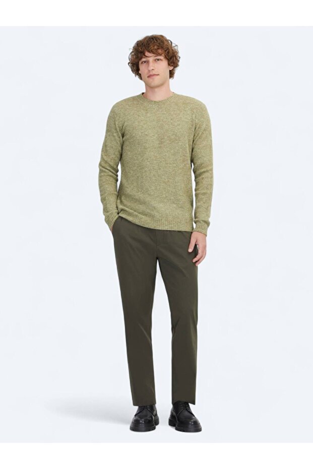 Haki Bisiklet Yaka Jakarlı Yün Karışımlı Triko Kazak - 2