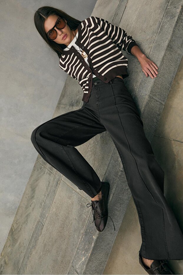 D63 geniş paça dikişli jean - 1