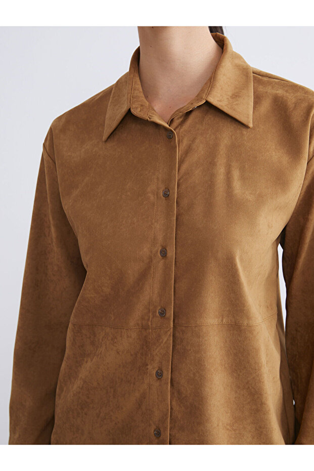 LCW ModestKahverengi Süet Görünümlü Kadın Gömlek Tunik - 3