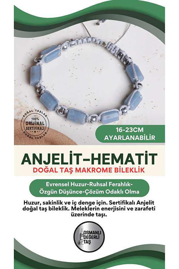 Certified Anjelit Natural Stone Macrame Adjustable Bracelet with Zircon Apparatus