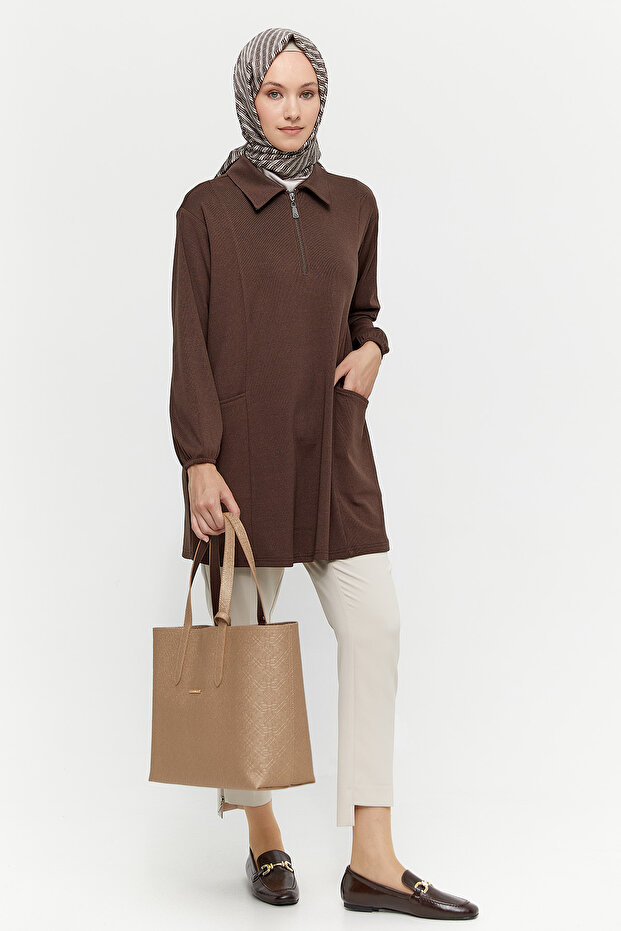 Fermuarlı Örme Tunik - 3