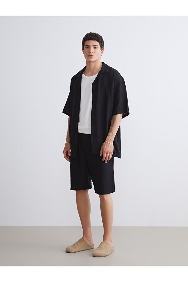 Black Comfortable Fit Muslin Men's Shorts