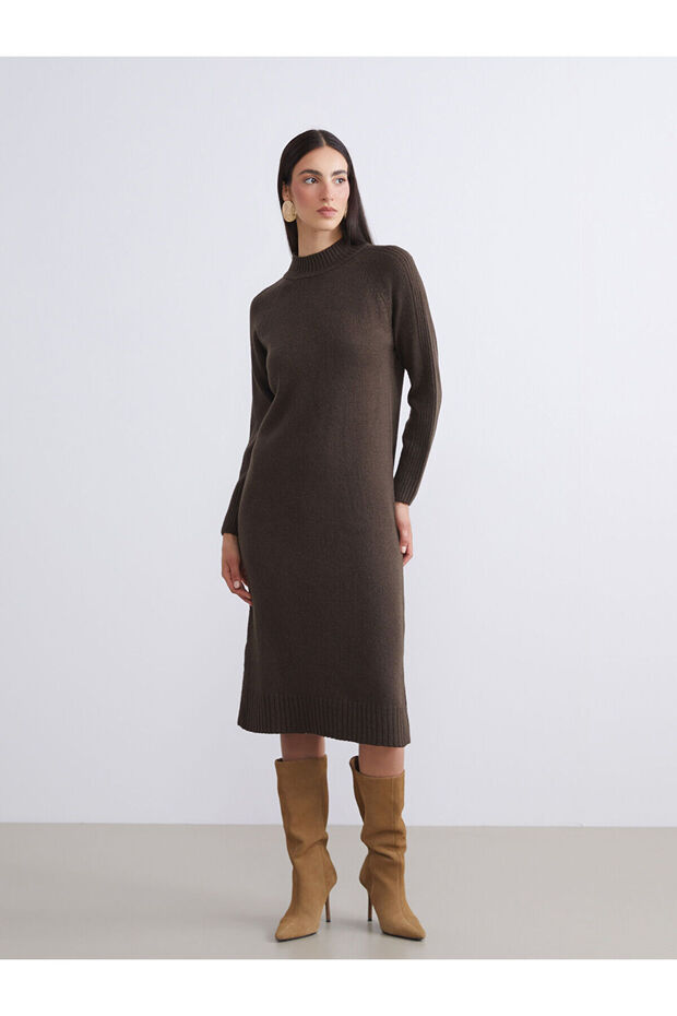 Vizyon New Season Half Turtleneck Slit Knit Dress