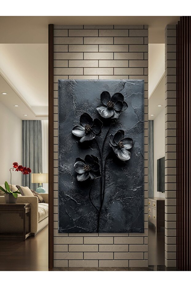 SİYAH ÇİÇEK BASKI KANVAS TABLO - 4