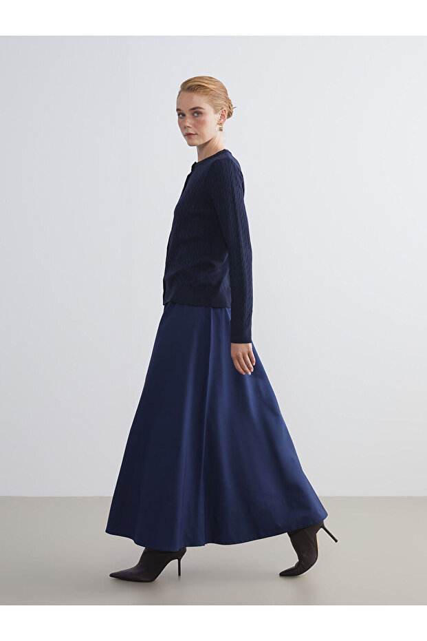 Lacivert Beli Lastikli Kloş Etek - 1