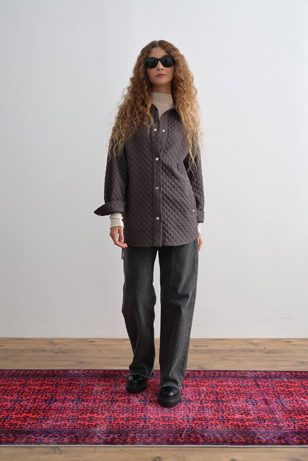 İnce Kapitone Ceket Antrasit - 1