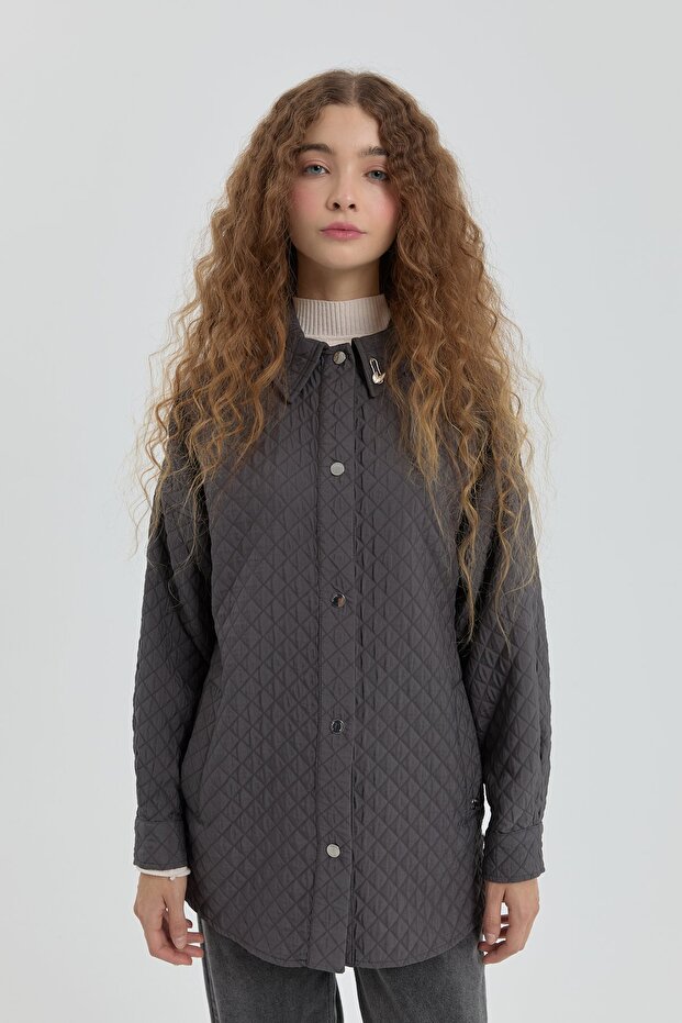 İnce Kapitone Ceket Antrasit - 3