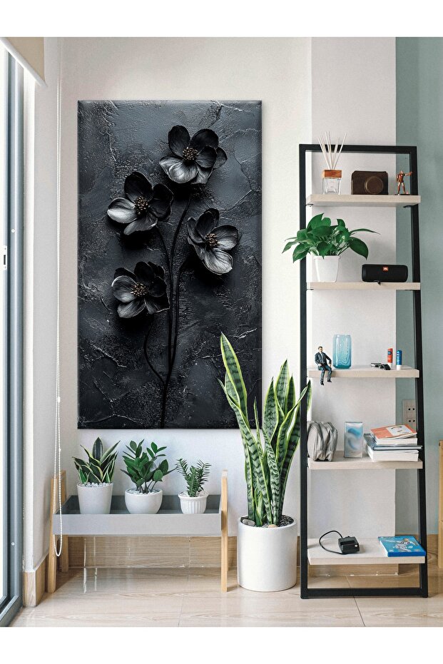 SİYAH ÇİÇEK BASKI KANVAS TABLO - 7