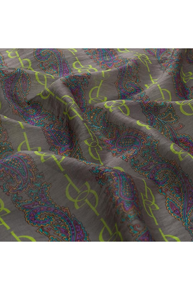 Monogram Desenli Tenzel Eşarp - 2