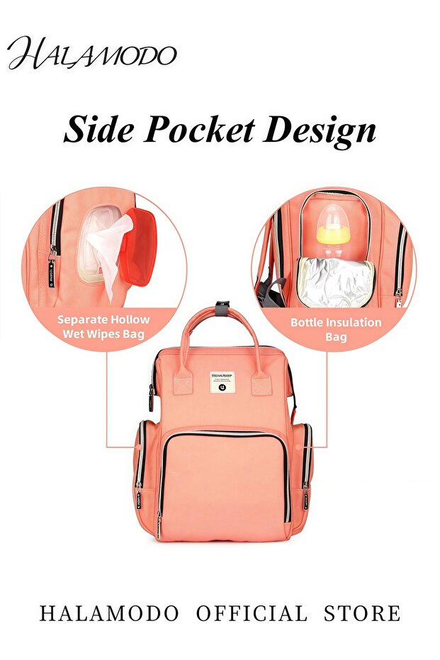 حقيبة ظهر أنيقة متعددة الوظائف للحفاضات بسعة كبيرة مع جيوب معزولة وخطافات لعربة الأطفال - 6