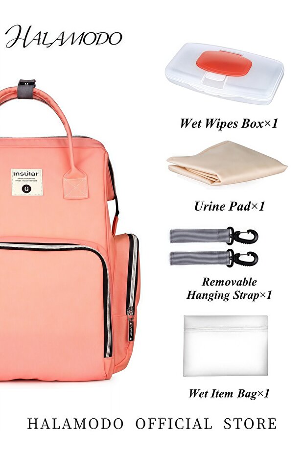 حقيبة ظهر أنيقة متعددة الوظائف للحفاضات بسعة كبيرة مع جيوب معزولة وخطافات لعربة الأطفال - 8