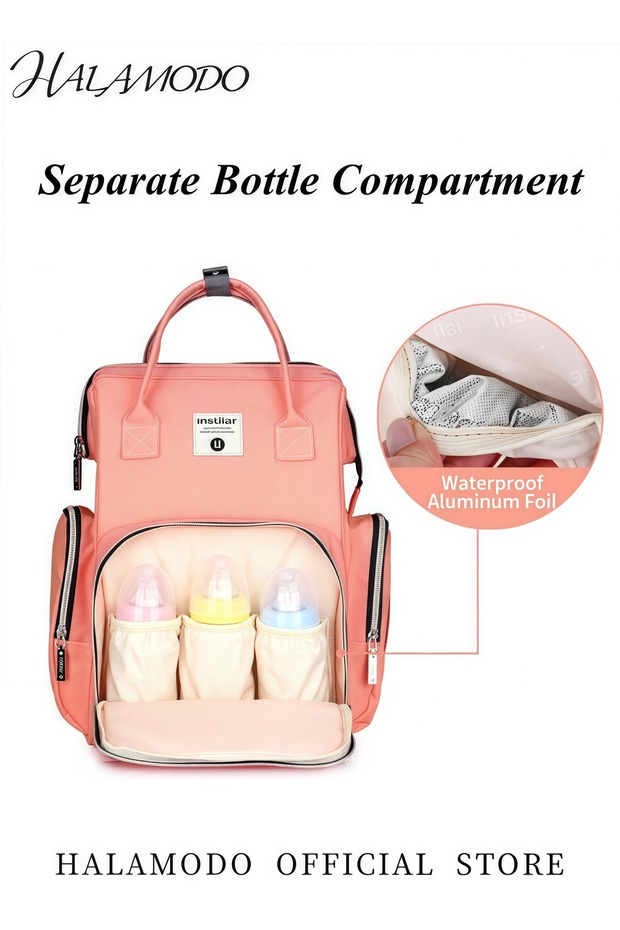 حقيبة ظهر أنيقة متعددة الوظائف للحفاضات بسعة كبيرة مع جيوب معزولة وخطافات لعربة الأطفال - 5