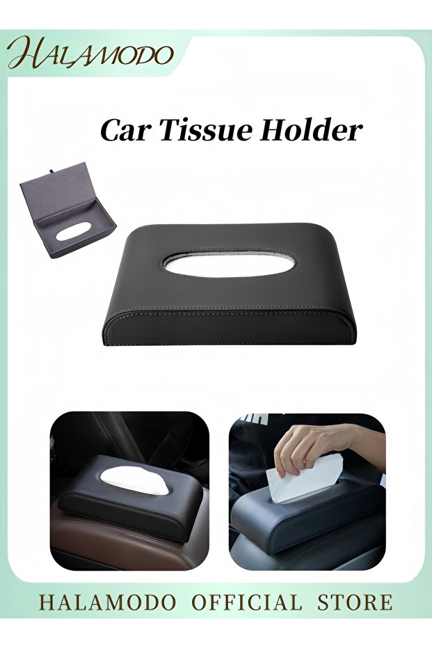 حامل ورق علبة مناديل السيارة مصنوع من جلد البولي يوريثان، حامل مناديل مستطيل الشكل، علبة مناديل متعددة الوظائف - 1