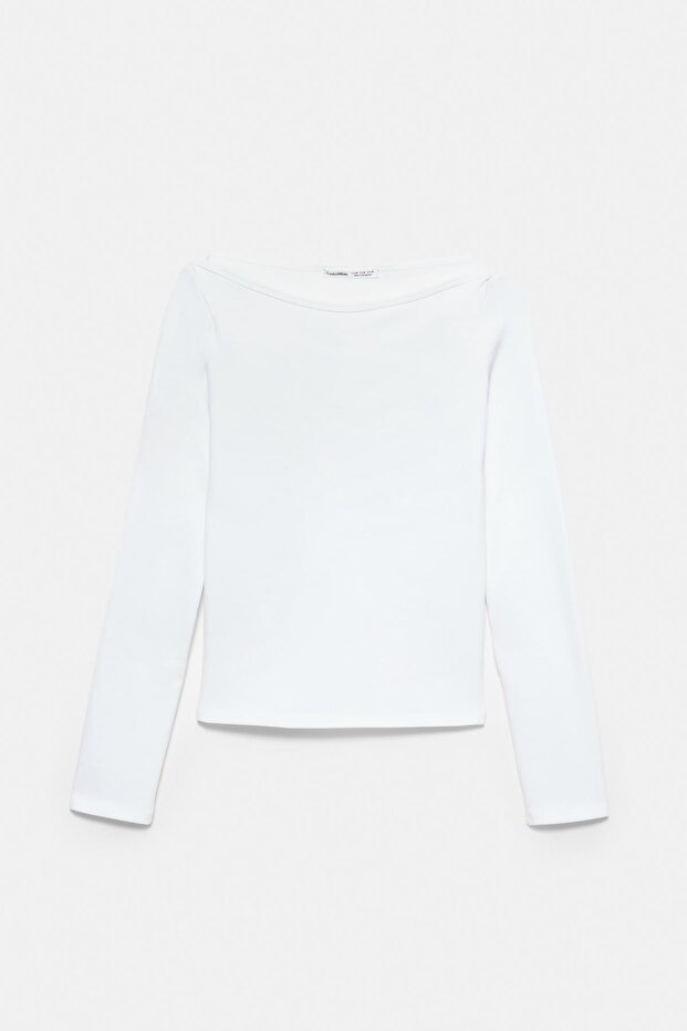 Uzun kollu geniş yaka tişört - 6