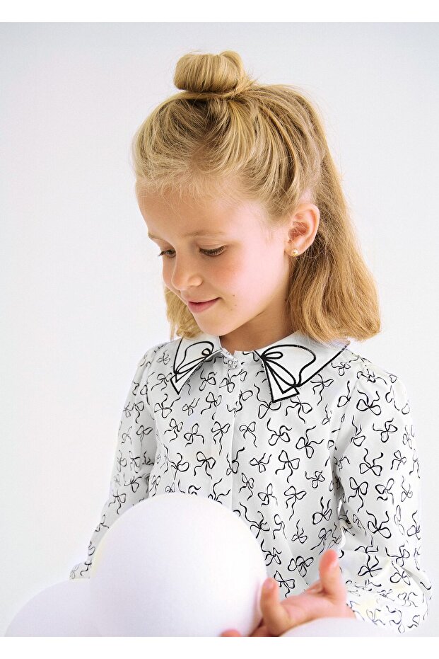 بلوزة منقوشة بفيونكة للأطفال 5613 - 5