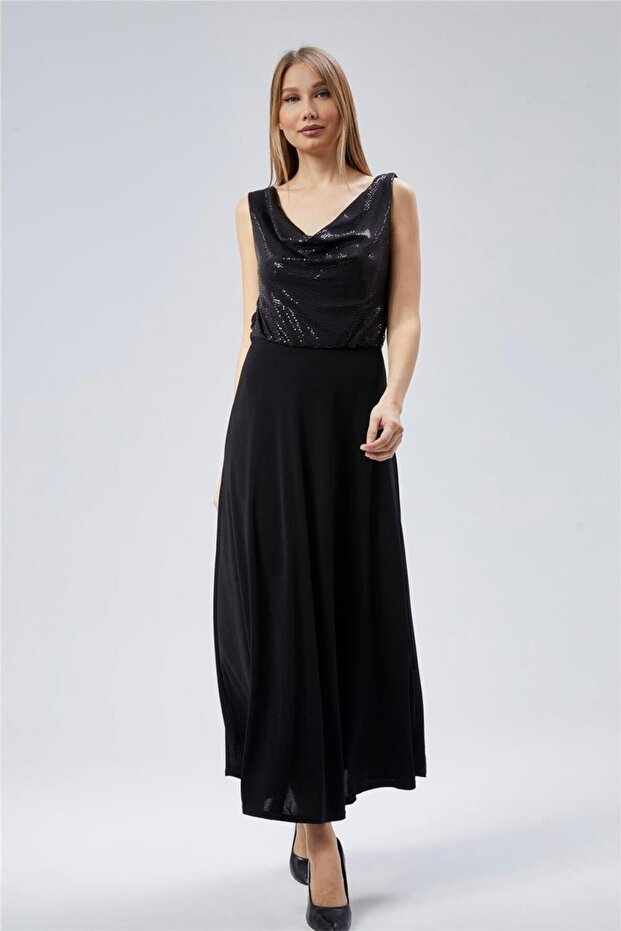 Uzun Drapeli Elbise - 1