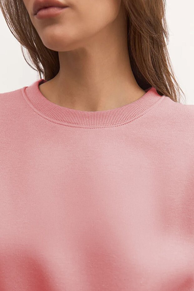 Kadın Basic Oversize Kışlık Pembe Sweatshirt - 2