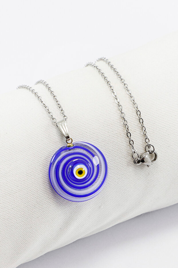 Handmade Swirl Shaped Murano Evil Eye Stainless Steel Chain Bijouterie Necklace, Gift Necklace