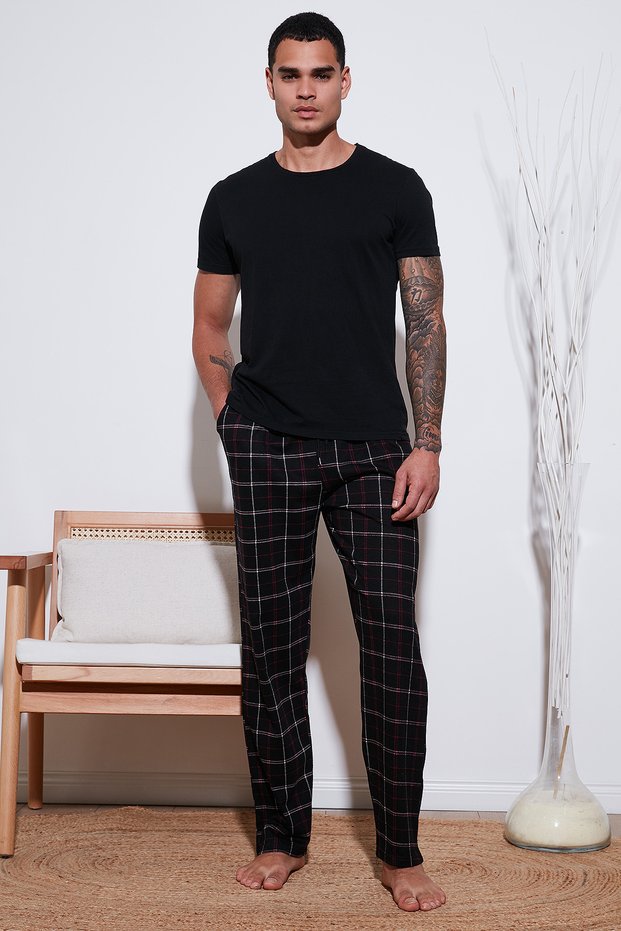 Cotton Regular Fit Regular Waist Straight Leg Pajama Bottoms with Pockets Men's Pajama Bottoms 6574003