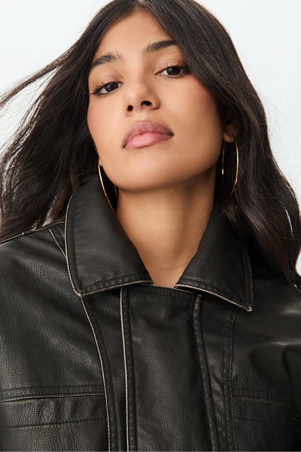 Kapitone suni deri ceket - 4