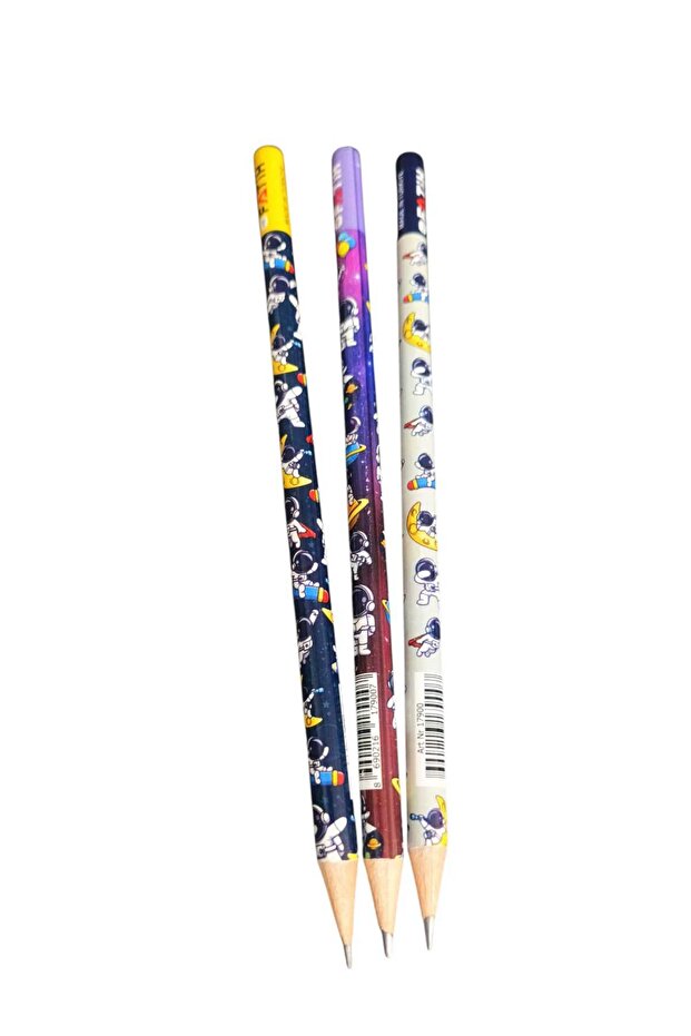 Patterned Sturdy Writing Pen Astronaut Round Lead Pencil 6 Piece Set