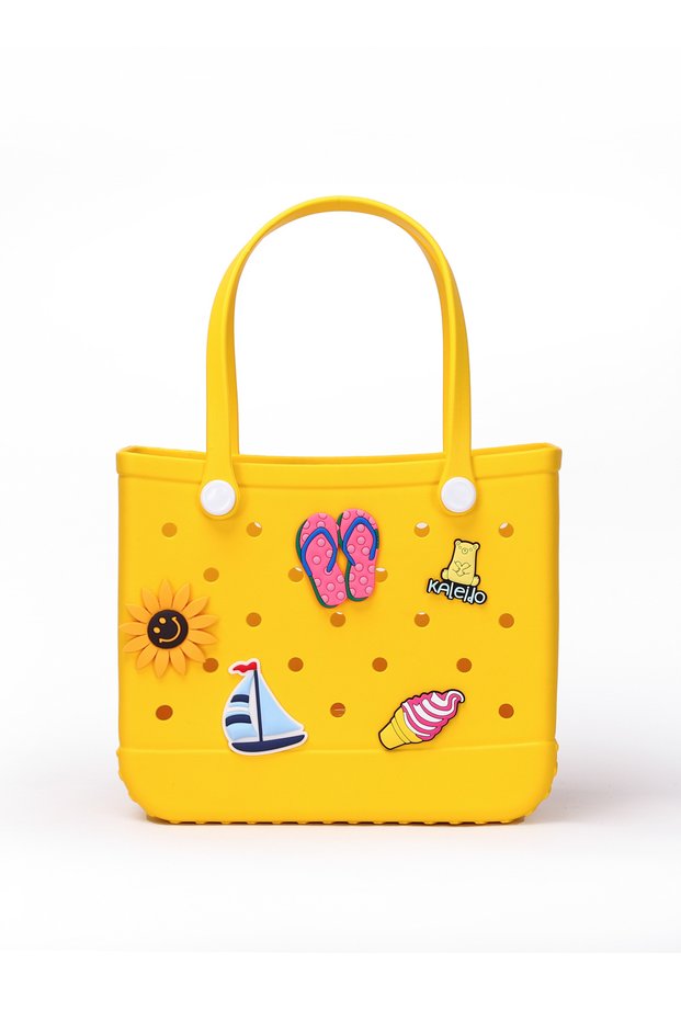 EVA Rubber Beach Tote Bag with 5 Summer Charms for Women & Family - (Yellow - Large)