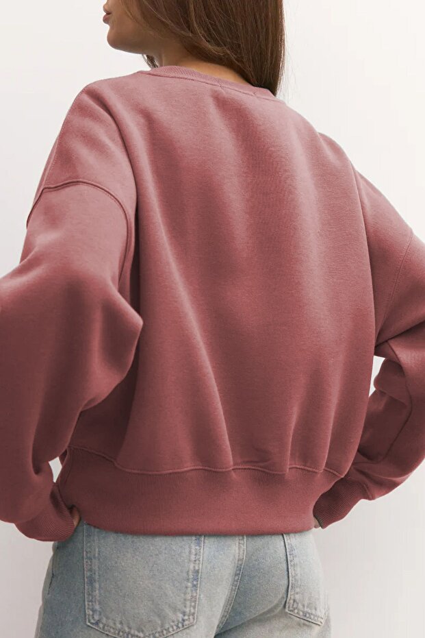 Kadın Basic Oversize Gül Kurusu Sweatshirt - 2