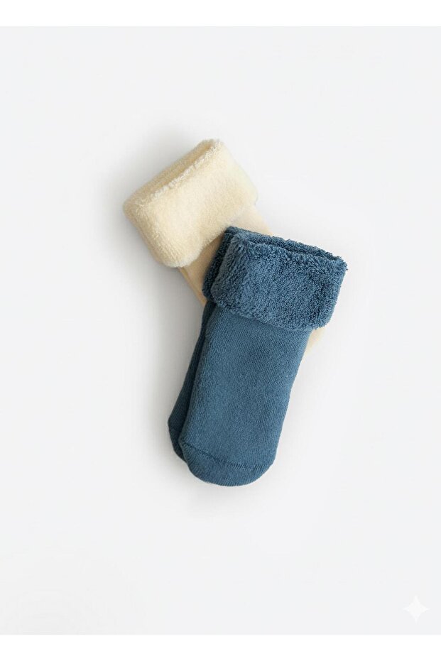 Organik Basic 2'li Havlu Çorap Mavi - 4