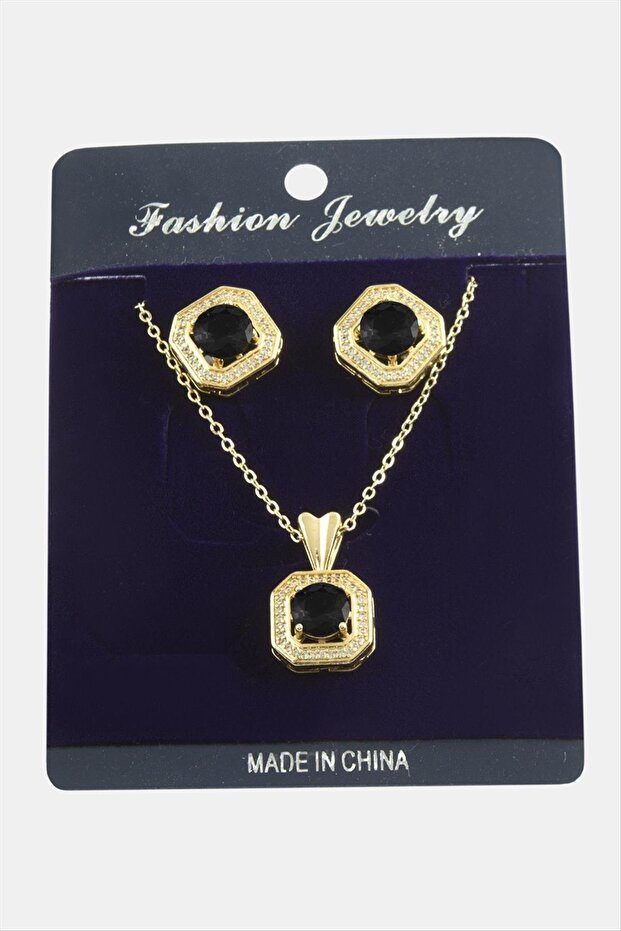 Square Zircon Stone Set Necklace Ilkel-Bjt940