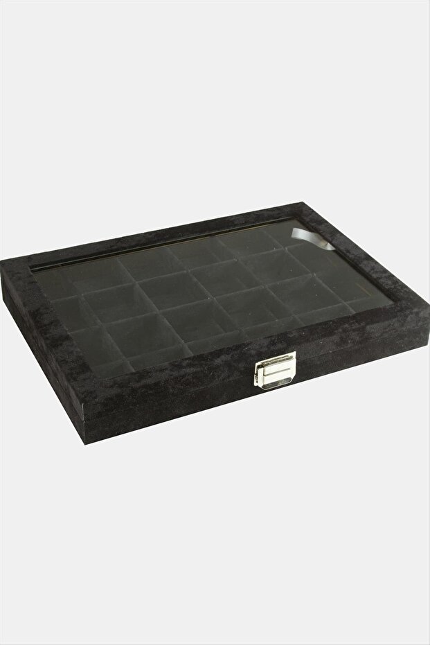 24 Compartment Glass Covered Anfora Fabric Presentation Table 24*34 cm