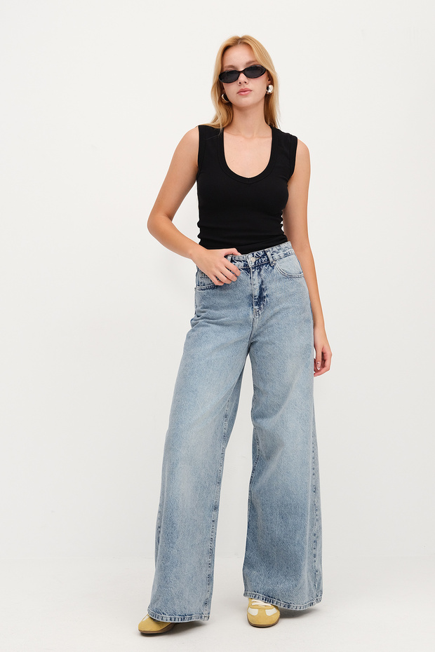 Wide Leg Jean Trousers Pn8683-Pnf