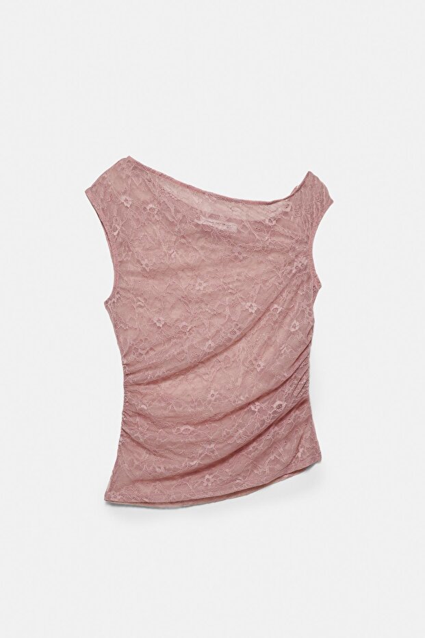 Asimetrik dantel bluz - 6