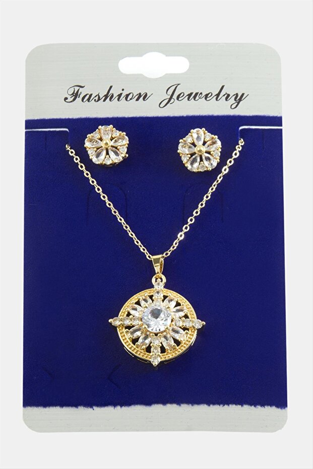 Flower Zircon Stone Set Necklace