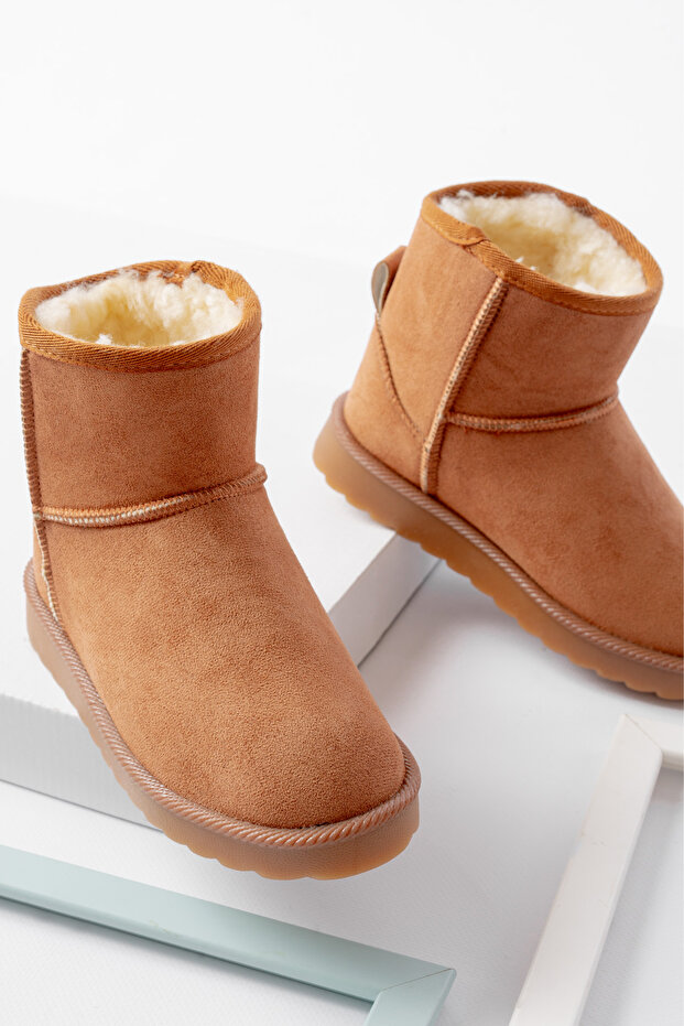 Tan Suede Fur Lined Orthopedic Non-Slip Sole Children's Winter Boots