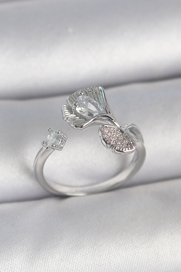 Sea Shell Ring with Silver Brass Adjustable Zircon for Elegant Woman