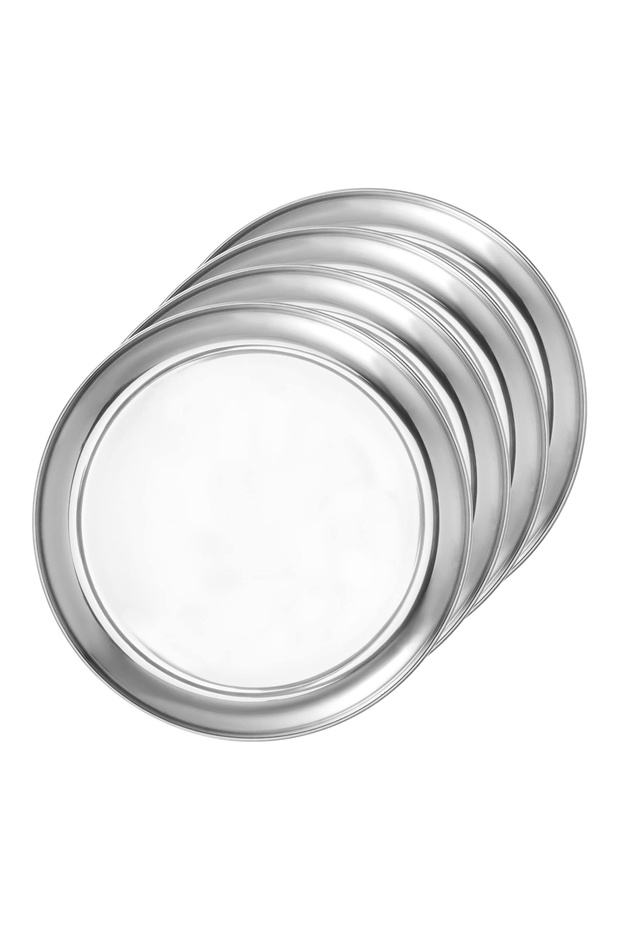 Stainless Steel Round Plate 21CM – 4PCS Set | Durable Dinner Plates,Serving Plates (Size 9),BB2020S