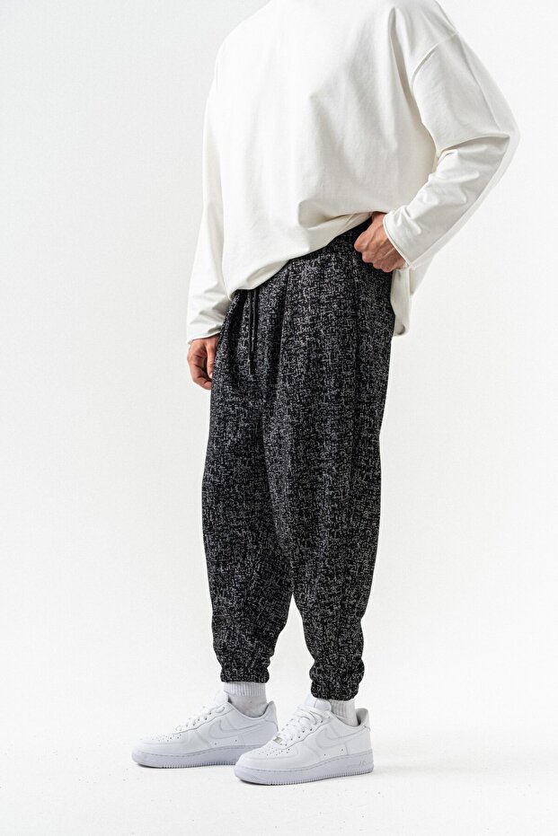 Glitch Bel ve Paça Lastikli Pileli Şalvar - 3