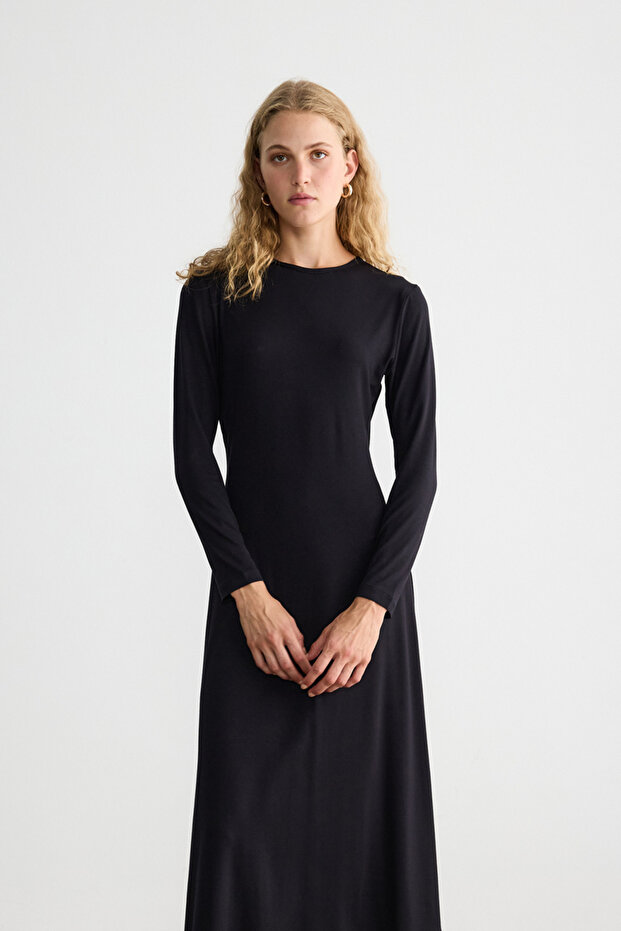 SİYAH VİSKON ASTAR ELBİSE - 4