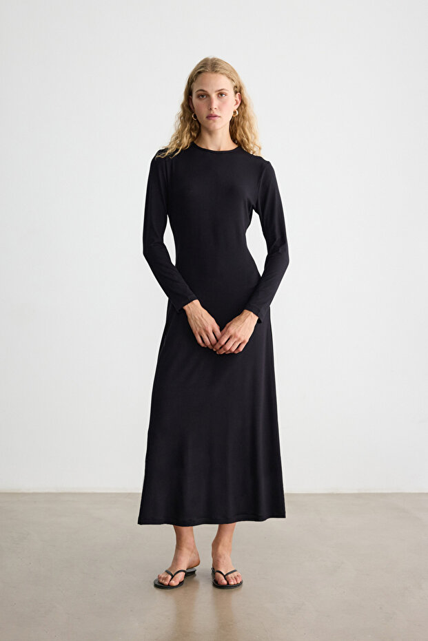 SİYAH VİSKON ASTAR ELBİSE - 1