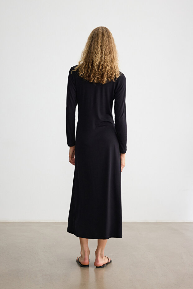 SİYAH VİSKON ASTAR ELBİSE - 6