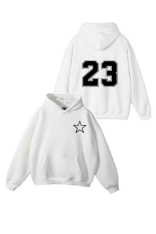 New Season Star 23 Printed 3 Yarn Cotton Hooded Sweatshirt