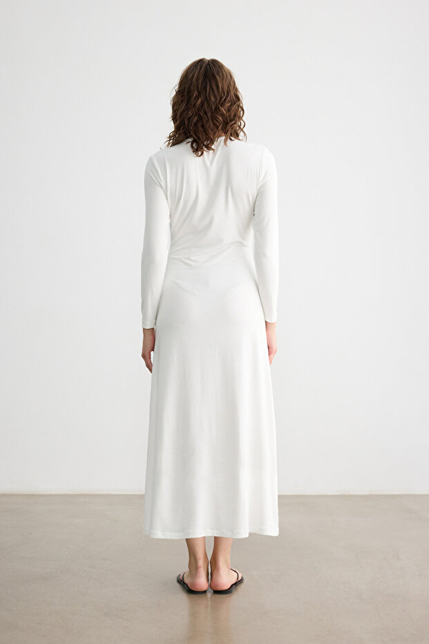 EKRU VİSKON ASTAR ELBİSE - 6