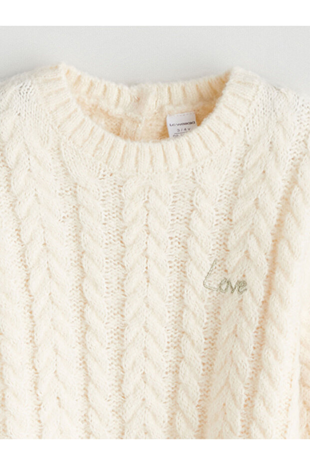 Ekru Bisiklet Yaka Uzun Kollu Kız Çocuk Kazak - 2